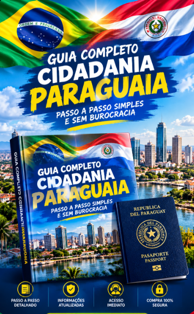 Capa do Guia Completo de Cidadania Paraguaia, com exemplar do livro e passaporte